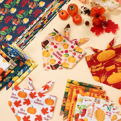 50 Pcs Fall Dog Bandanas Bulk Pet Scarfs Triangle Bibs Adjustable Washable Puppy Kerchief Seasonal Pet Costume Accessories Grooming Supplies for Small Medium Large Dogs Cats (Thanksgiving)