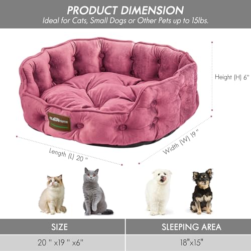 Home Cat Dog Bed for Small Pets up to 15lbs (Plum Pink / 20"L x 19"W x 6"Th)