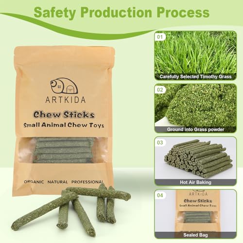 100PCS Timothy Hay Sticks for Rabbits Guinea Pigs Chinchillas Chew Treats