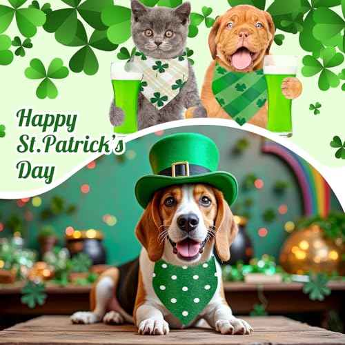 100 Pcs St Patricks Day Bandanas Bulk for Dogs Adjustable Irish Shamrocks Clover Green Plaid Triangle Soft Bibs Puppy Bandana for Small Medium Large Pet Costume (St Patricks Day / 25.6 x 17.7 x 17.7 Inch)