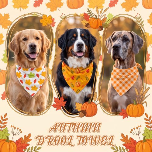 50 Pcs Fall Dog Bandanas Bulk Autumn Pumpkin Maple Leaves Pattern (31.5 x 21.7 x 21.7 Inch / Fall)