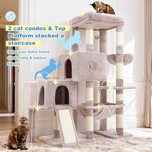 Cat Tree Tower with Plush Steped Condos (50 inches / Muchroom)