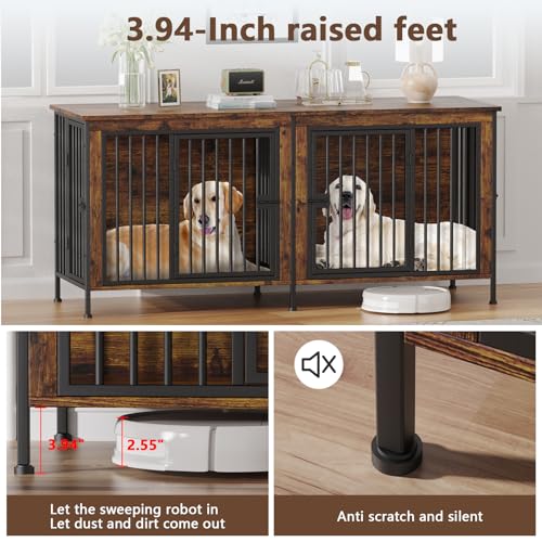 78.74" Dog Crate Furniture for 1 or 2 Dogs (Brown / 78.74"L x 23.6"W x 33.46"H)