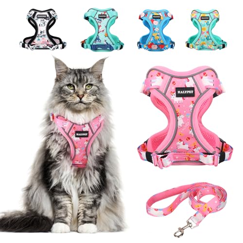 Cat Harness and Leash Set[MAX Safety 4th (H603 Pro Pink Unicorn / Medium (13-18lb))