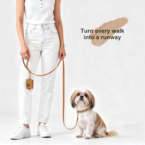 Soft PU Leather Dog Collar for Small Dogs (S：Fit 10-15" Neck, Width ⅝" / Light Brown)