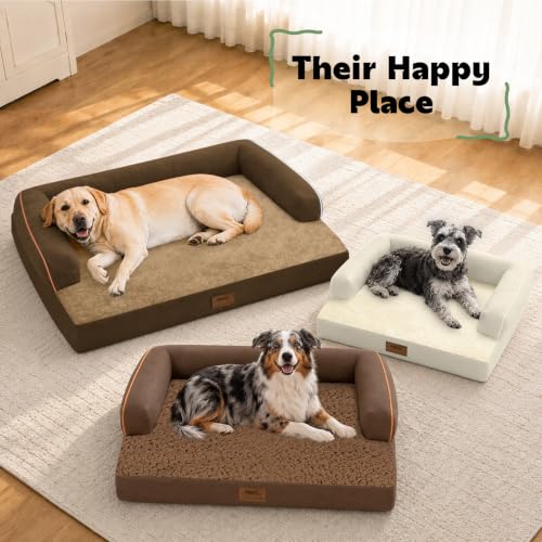Orthopedic Waterproof Dog Bed with Bolster for Extra Large Size Dogs (48.0"L x 33.0"W x 7.5"Th / Brown)
