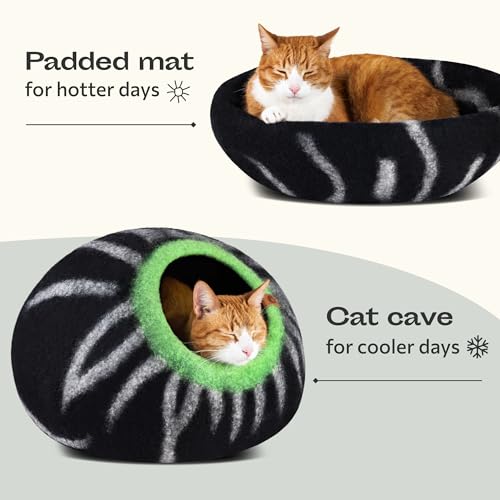Cat Cave Merino Wool Bed for Indoor Cats (Shining Tiger / Medium)