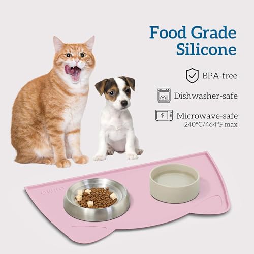 Cat Food Mat Silicone Pet Feeding Mat (18"L x 10"W / Pink)