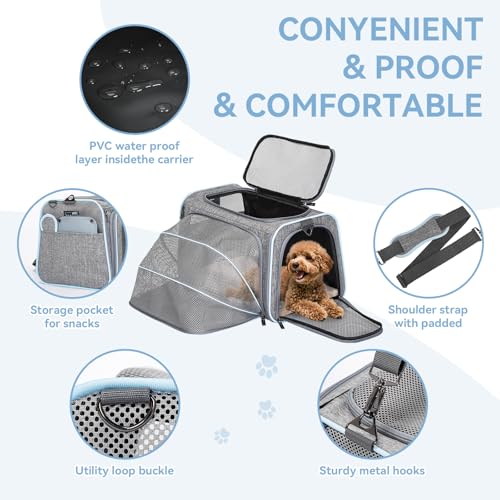 Medium Double Expandable Cat Carrier for Cats and Small Dogs (17.0"L x 11.0"W x 11.0"H / Light Grey)