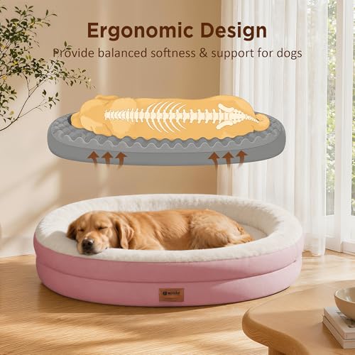 Waterproof Orthopedic Dog Bed for Large Dogs (Pink / 44"L x 32"W x 7.5"Th)