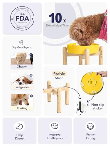Ceramic Slow Feeder Dog Bowls Elevated (Star Yellow+Stand / L-3 Cups)
