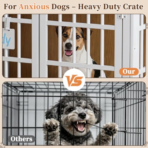 Heavy Duty Dog Crate Furniture with Personalized Name Tag (White / 26.8"L x 20.9"W x 23.2"H)