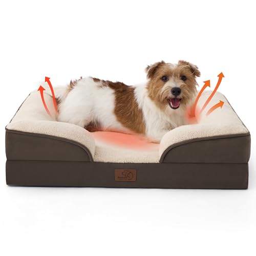 Self Warming Orthopedic Dog Bed Medium Size Dogs Washable Original (Self Warming-Brown / 28"l X 23"w X 6.5"th)