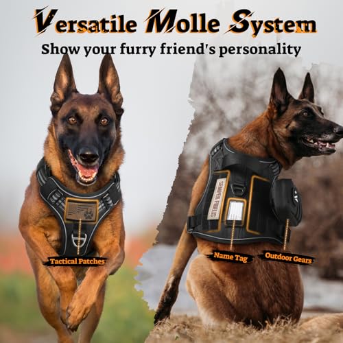 Tactical Dog Harness for Large Dogs (L(Chest:22"-37",Neck:21.1"-30.3",Back:8.3") / Black)