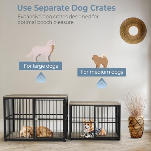 43'' XL Dog Crate Furniture with 3 Doors for Medium to Large Dogs (Ancient gray / 43.3"L x 29.9"W x 33.1"H)