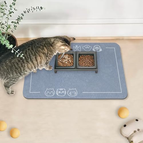 Cat Pet Food Mat (Navy Blue / 18.1"L x 11.8"W)