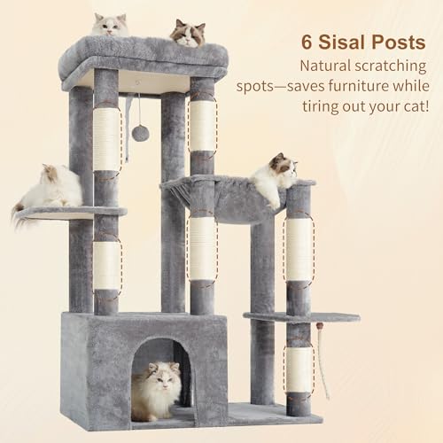 Heavy Duty Cat Tree with Large Base for Large Indoor Cats HCT026W (Light Gray / L)