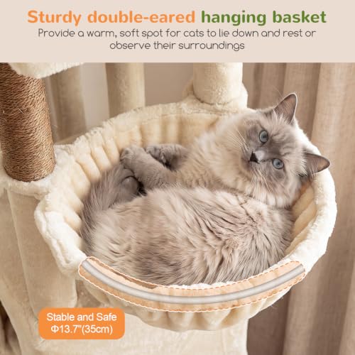 Sturdy Cat Tower for Indoor Cats 20lbs (Beige / 76 inch)