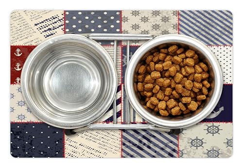 Nautical Pet Mat for Food and Water (Vermilion Blue)
