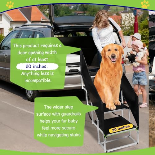 Dog Stairs with 𝗚𝘂𝗮𝗿𝗱𝗿𝗮𝗶𝗹 for Large Dogs (4-Steps Extra-Wide with a Guardrail / 20" W x 34-36" H)