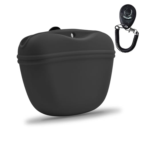Silicone Dog Treat Pouch with Clicker Magnetic Closure Secure Clip (1 Pack / Dark grey)