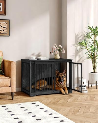 43.3" XL Dog Crate Furniture Indoor Dog Kennel with Barn Door (Black / 43.3"L x 27.5"W x 31.8"H)