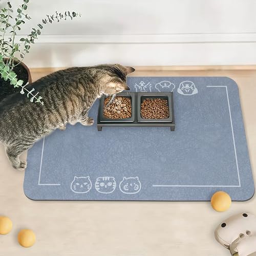 Cat Pet Food Mat (Navy Blue / 24"L x 16.9"W)