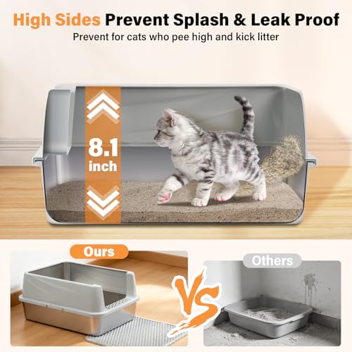 Stainless Steel Cat Litter Box for Kittens (Small(17.3"x13.4"x8.1"))