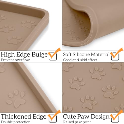 Silicone Dog Food Mat Waterproof Pet Feeding Mat with High (18"L x 12"W / Taupe)
