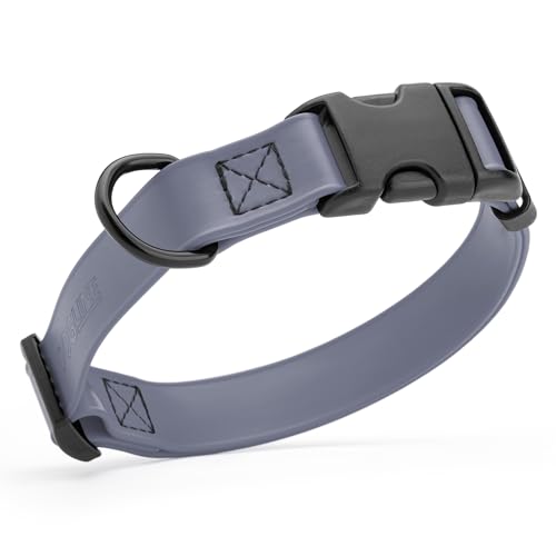 Biothane Waterproof Dog Collar with Quick Release Buckle Strong Coated Nylon Webbing with Odor (5/8"W by 10-14"L / Battleship Gray)