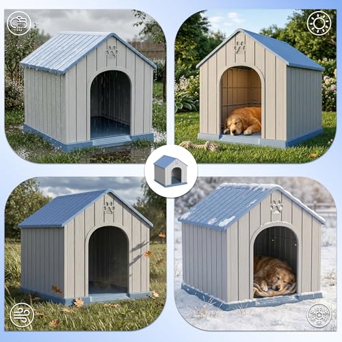 Outdoor Dog House Waterproof Roof (Light Blue / Large Dog: 38 Inch)