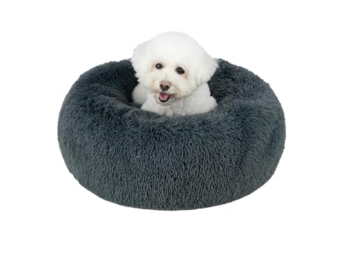 Round Calming Dog Bed for Small (Gray / 30" x 30" x 8")