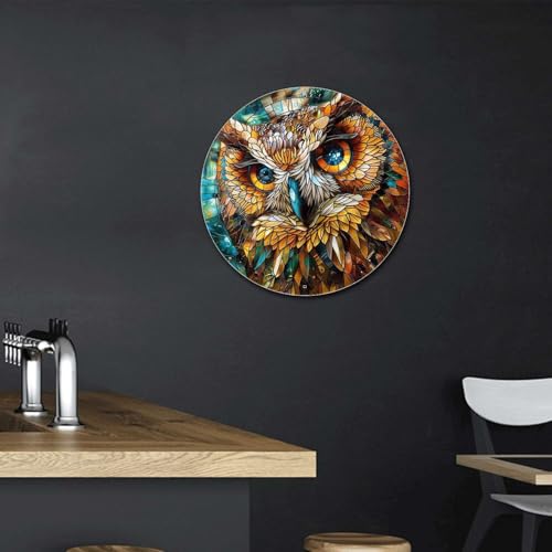 Metal Sign Tin Sign Circular Stained Glass Owl Bathroom Signs Decor For Home Decor 8×8 Inches (8×8 Inches / Owl-1)