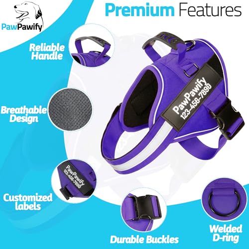 Custom No Pull Dog Harness with Name and Phone Number (XS (5-9LBS) / New Purple)