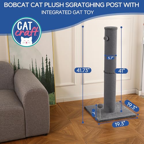 41" Tall Short Plush Cat Scratching Post for Indoor Cats (Gray / Classic Carpet)