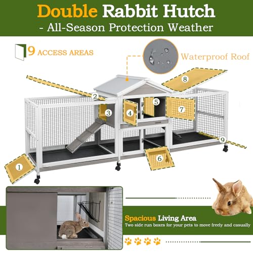 93"L Double Rabbit Hutch with Dual Runs (93.0"L x 22.1"W x 35.0"H)