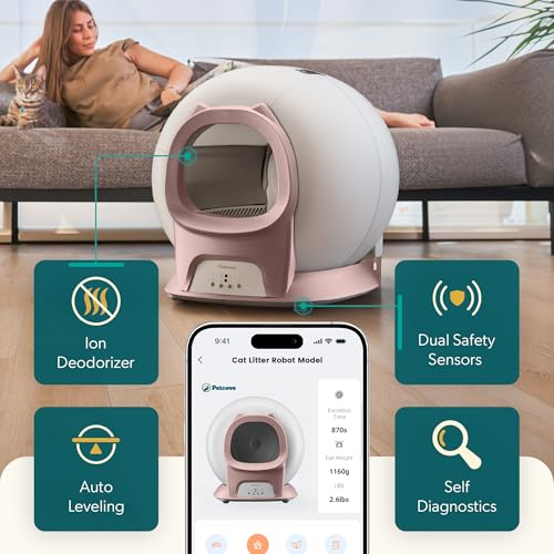 PurrTek Automatic Litter Box Self Cleaning 5GHz Wi (Pink)