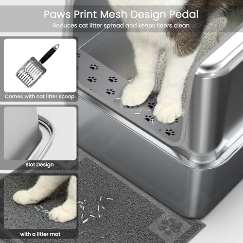 Enclosed Stainless Steel Cat Litter Box with Lid (XL-23.6"x15.7"x15.7")