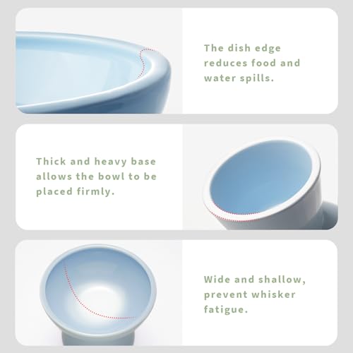 2 Pack Elevated Ceramic Cat Bowls Extra Wide for Food & Water (Baby Blue)