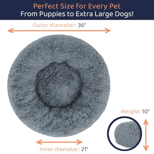 Calming Donut Dog Bed for Small Dogs (Dark Grey / Large (36"L x 36"W x 10"Th))
