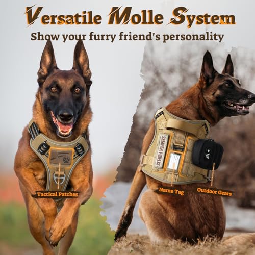 Tactical Dog Harness for Large Dogs (Xl(chest:23.6"-41.8",neck:21.7"-32.3",back:9.1") / Brown)