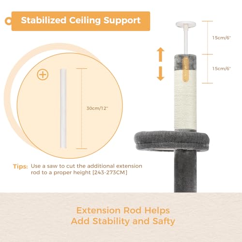 5 Tier Floor to Ceiling Cat Tree (61'' / Grey)