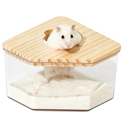 Clear Acrylic Hamster Sand Bath Box with Wood Lid Pet Sandbox (D Small)