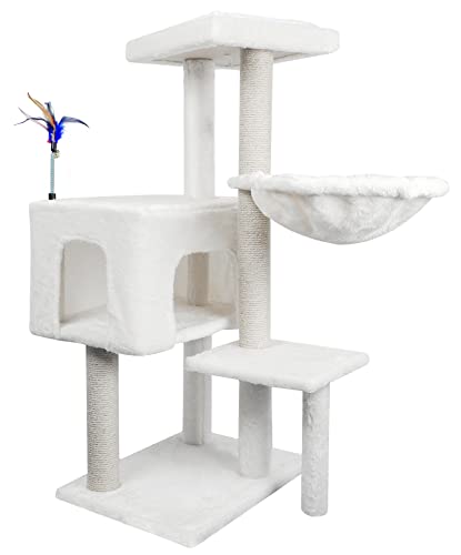 Cat Tree Has Scratching Toy with A Ball Activity Centre Cat Tower Furniture Jute (Beige / 36.6'')