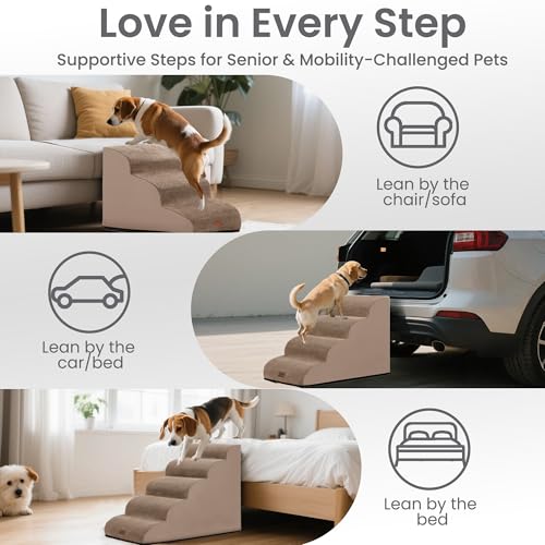 Dog Stairs for Small Dogs (Camel / 3-Step (22.4"D x 15.7"W x 15.7"H))