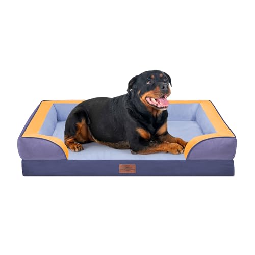 Orthopedic Dog Bed for Extra Large Dogs with Bolster (45.0"L x 35.0"W x 8.5"Th / Twilight Wave)