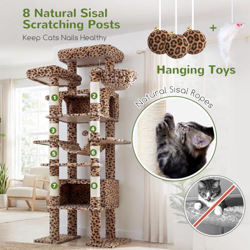 Giant Tall Heavy Duty Cat Tower for Indoor Large Cats (Leopard Print / 83 inch)