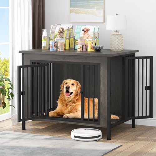 39.96" Dog Crate Furniture for 1 or 2 Dogs (Dark Grey / 40.0"L x 27.6"W x 33.5"H)