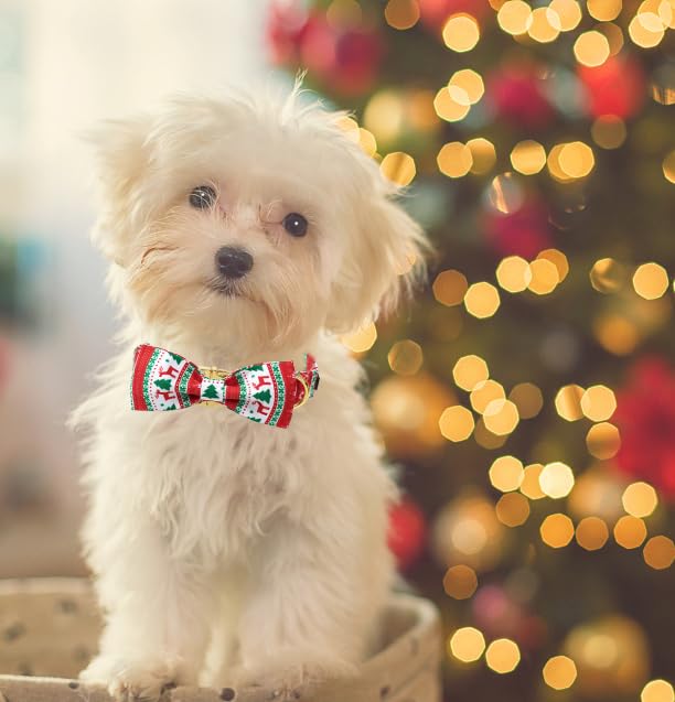 Christmas Day Dog Collar with Bow Christmas Tree Cotton Puppy Collars for Small Medium Large Dogs (Extra Small / red&green bow)
