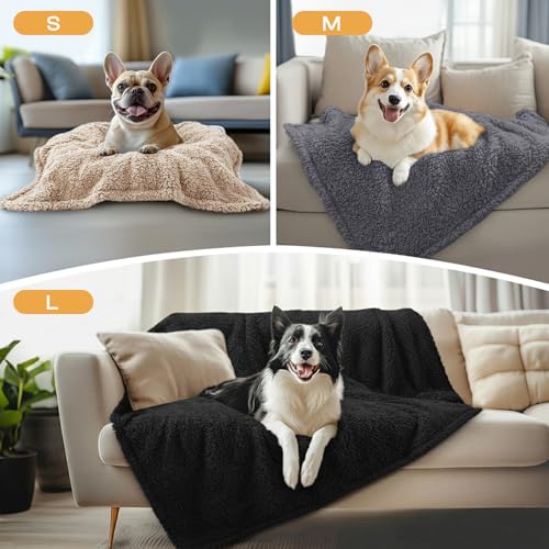 1 Pack 3 Calming Blankets Fluffy Premium Fleece Pet Blanket Soft Sherpa Throw for Dog Puppy Cat Beige (Small (Pack of 3) / Beige/Black/Grey)